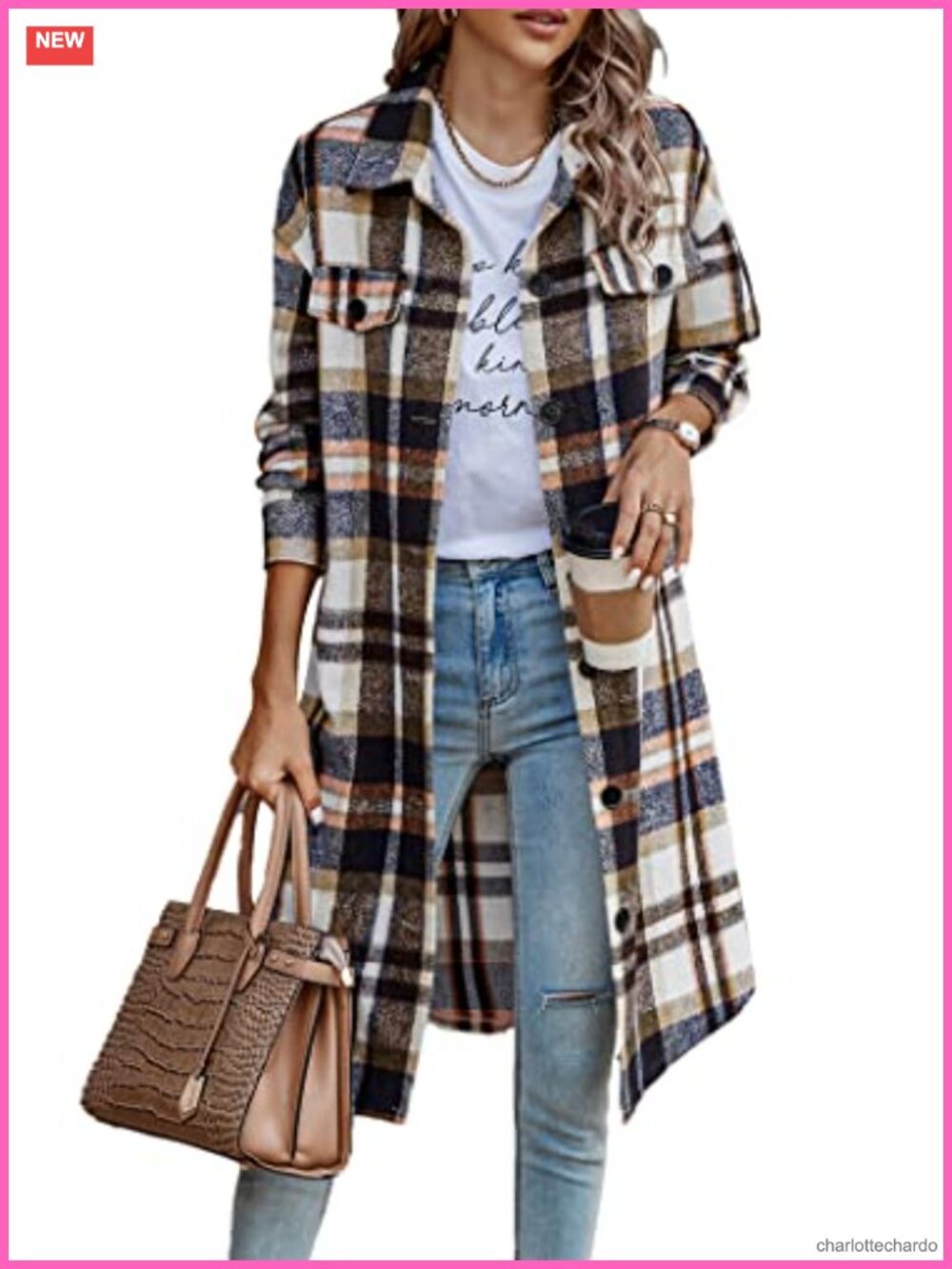 PRETTYGARDEN Wool Blend Plaid Shacket Flannel Button Down Coat